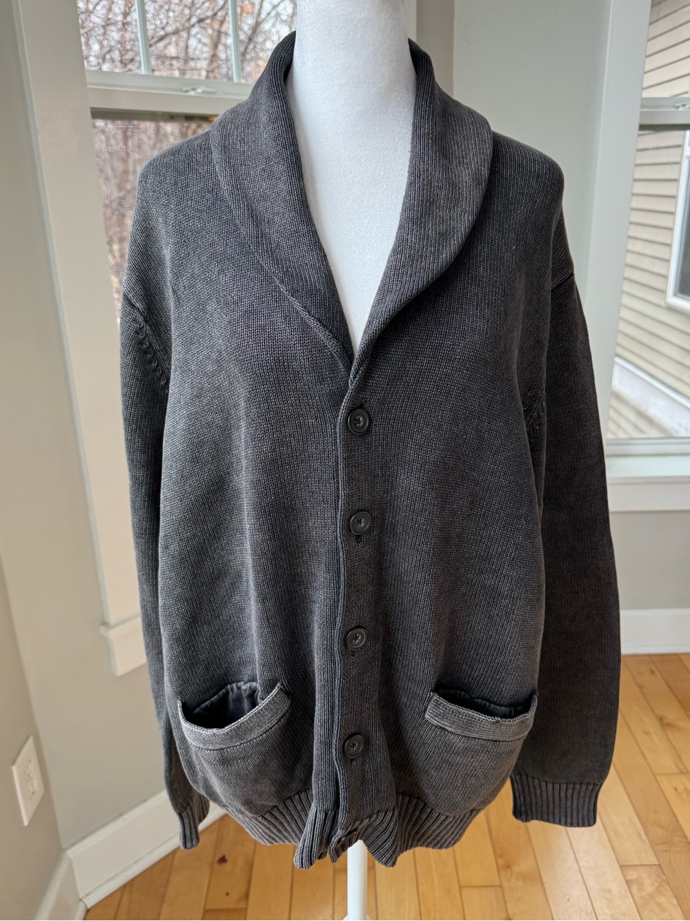 Goodthreads Shawl Collar Button-Up Heavyweight Cotton Cardigan Charcoal Black XL